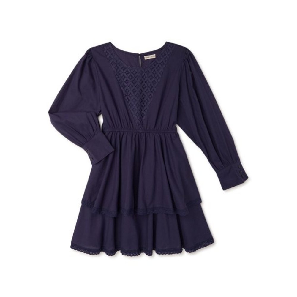 New Girl's Size Large 10 School Dress outfit Navy Dark Blue lace 100% cotton New